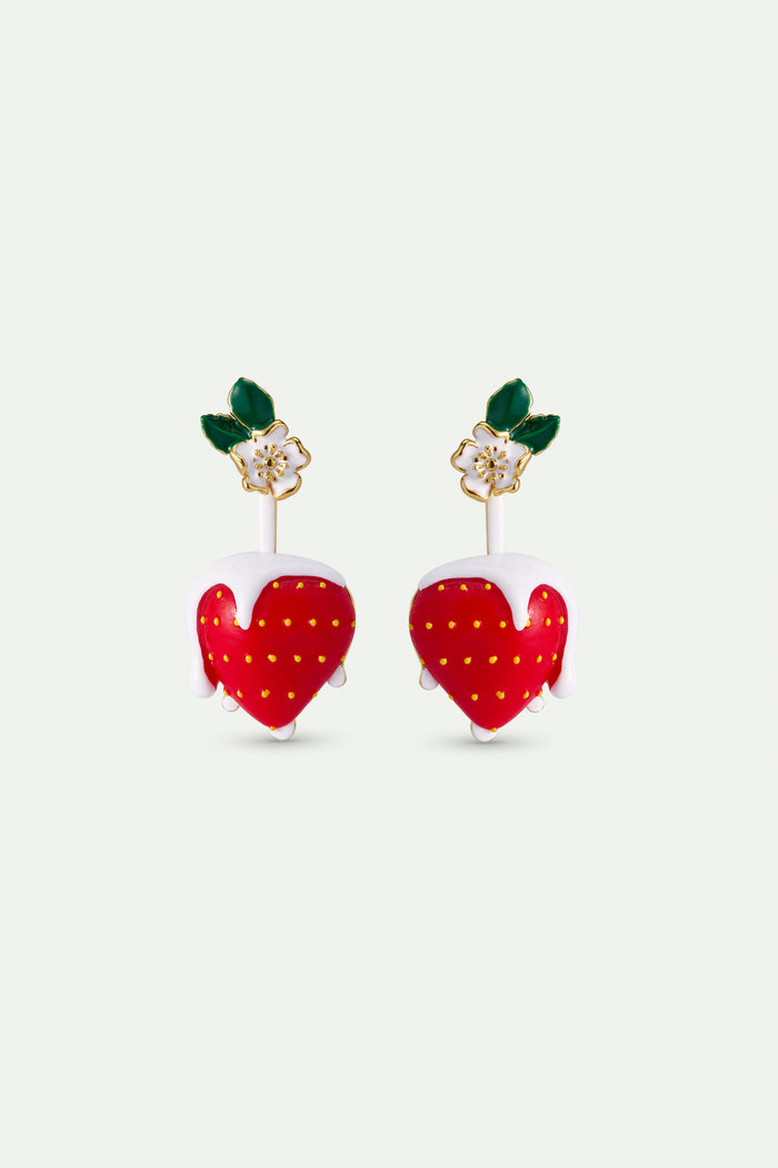 les néréides N2 Strawberry and Cream with White Flower Post Earrings - Multicolor