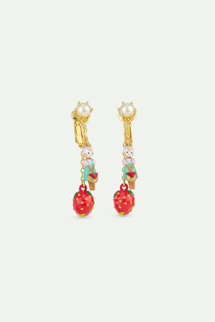 Les Néréides N2 Strawberry And Ginger Cat Clip-On Dangle Earrings - Multicolor