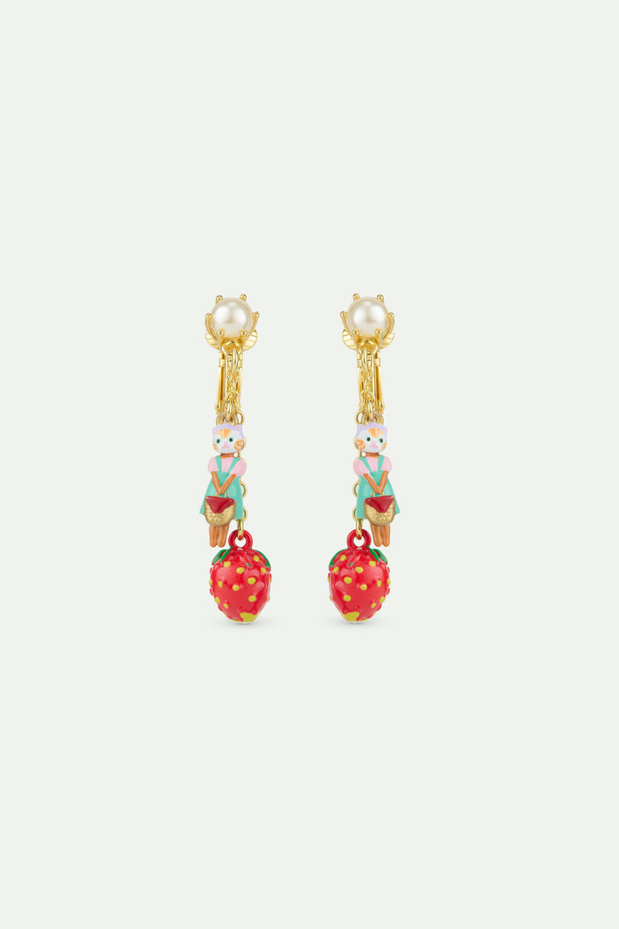 les néréides N2 Strawberry and Ginger Cat Clip-On Dangle Earrings - Multicolor