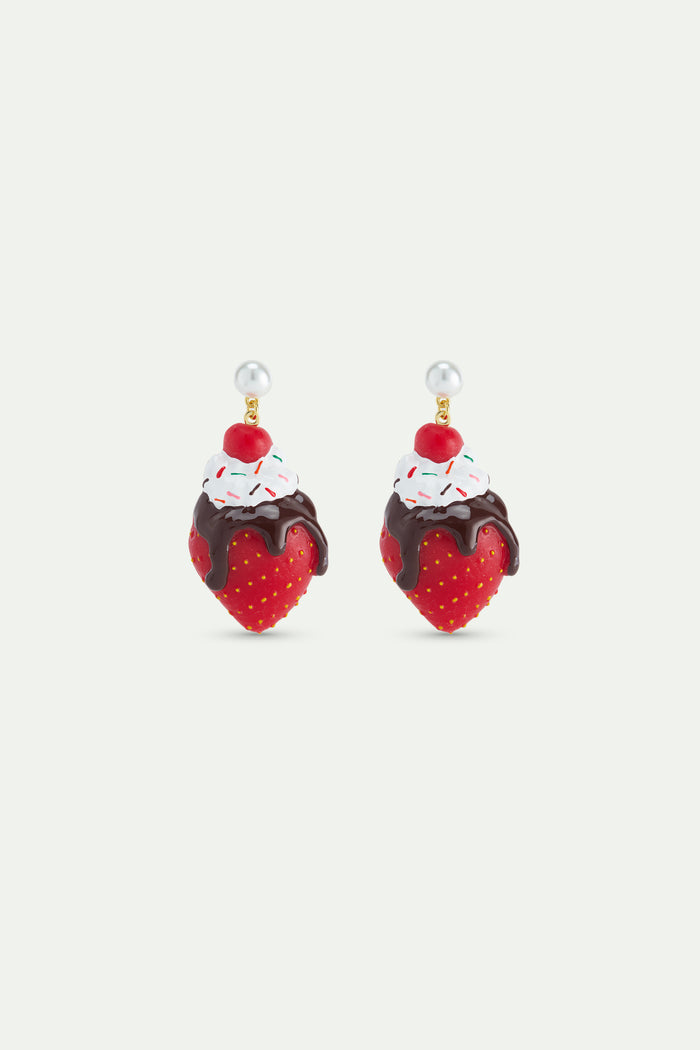 les néréides N2 Sundae Ice Cream and Strawberry Clip-On Earrings - Multicolor