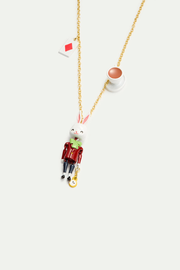 Les Néréides N2 White Rabbit Tea Cup And Card Pendant Necklace - Multicolor