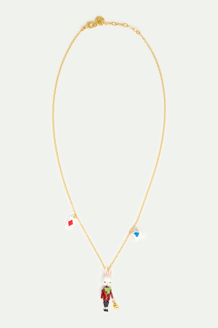 Les Néréides N2 White Rabbit Tea Cup And Card Pendant Necklace - Multicolor