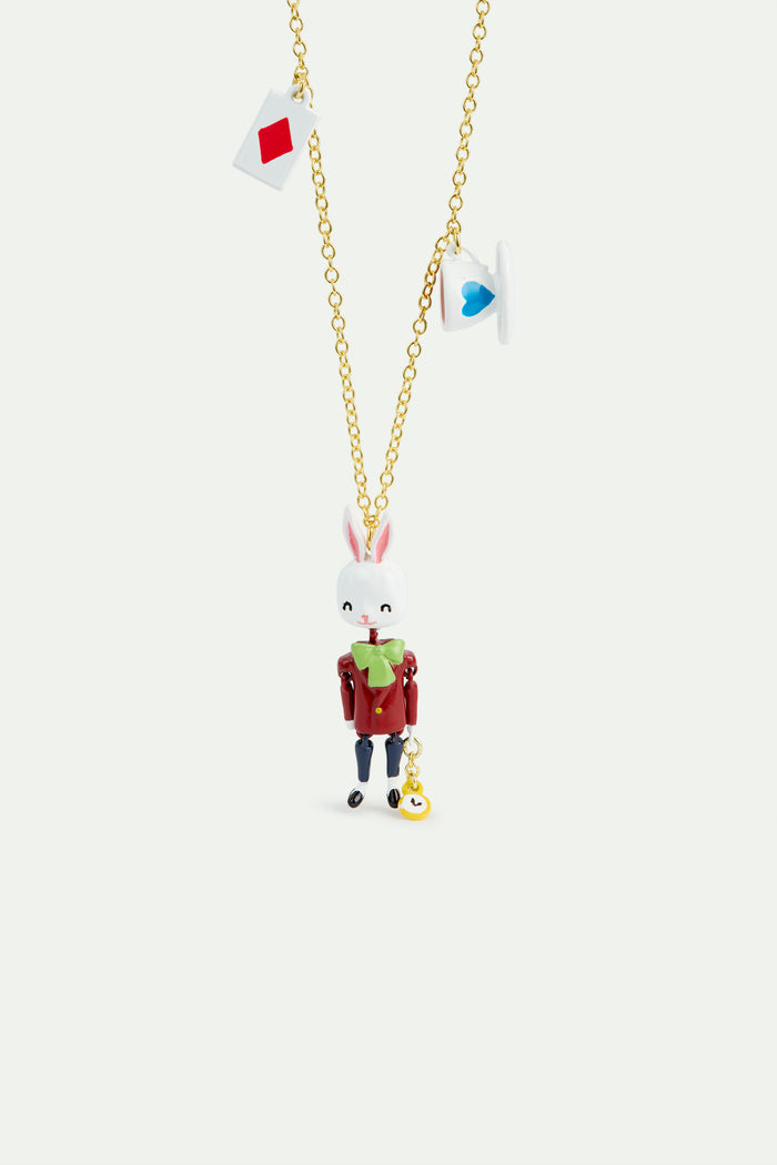 les néréides N2 White Rabbit Tea Cup and Card Pendant Necklace - Multicolor