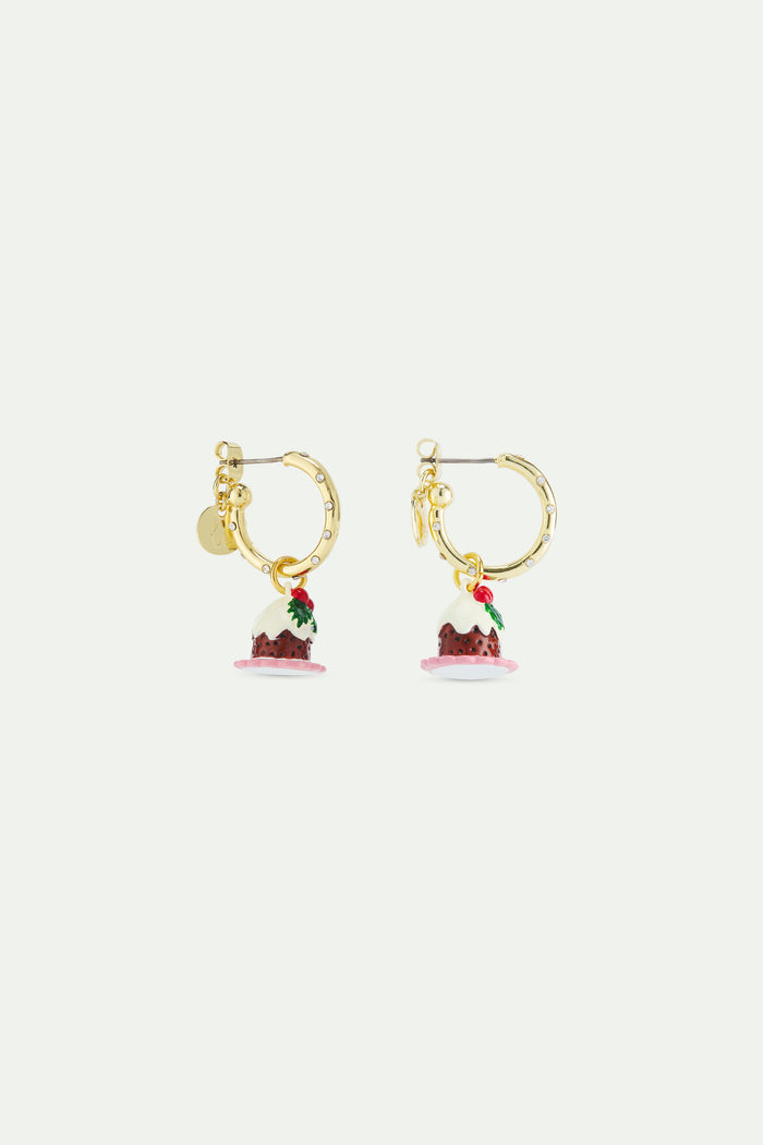 Les Néréides N2 White Rhinestones And Christmas Pudding Charm Hoop Post Earrings - Multicolor