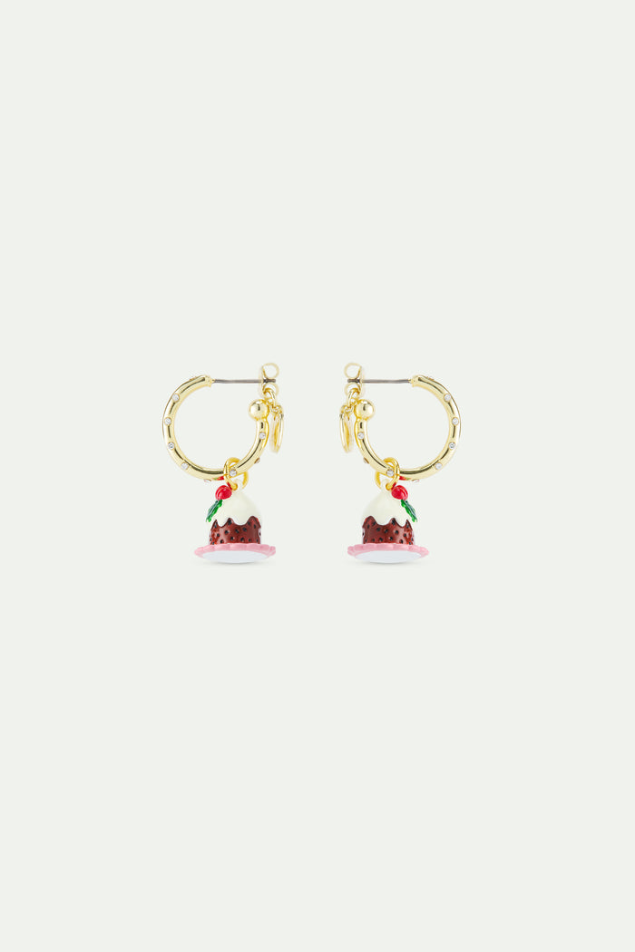 les néréides N2 White Rhinestones and Christmas Pudding Charm Hoop Post Earrings - Multicolor
