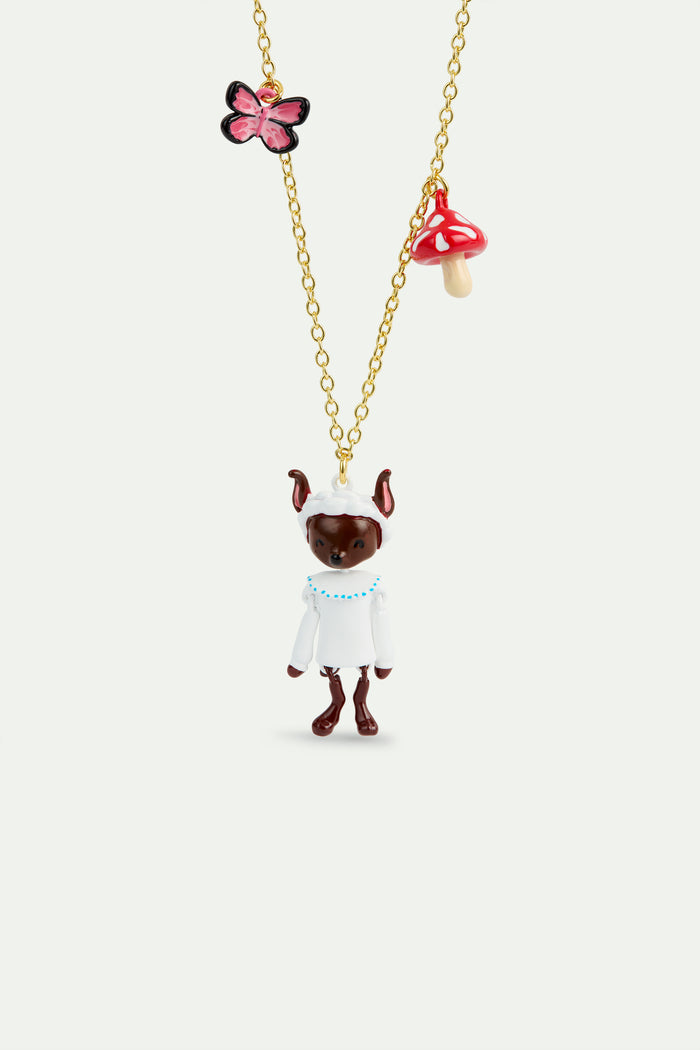 les néréides N2 Wolf Mushroom and Butterfly Pendant Necklace - Multicolor