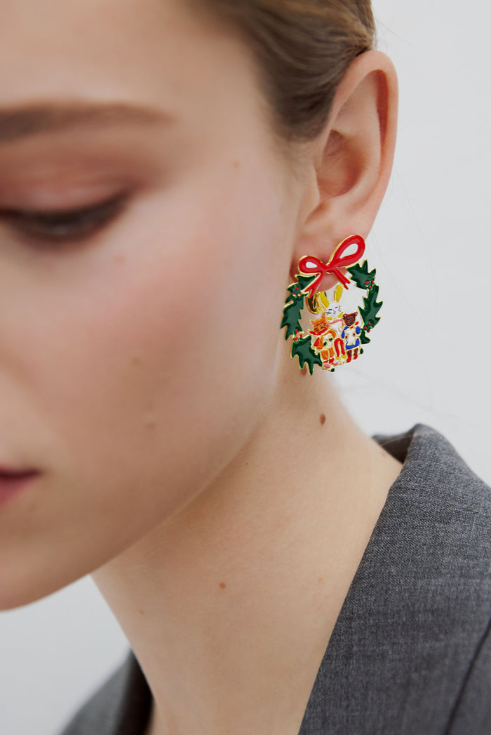 Les Néréides N2 Wreath And Christmas Carols Post Earrings - Multicolor