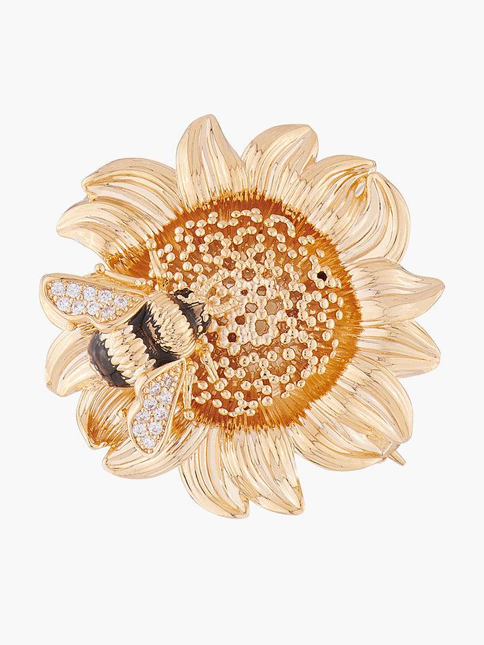 les néréides Nectar of the Sun Sunflower and Bumblebee Brooch - Gold