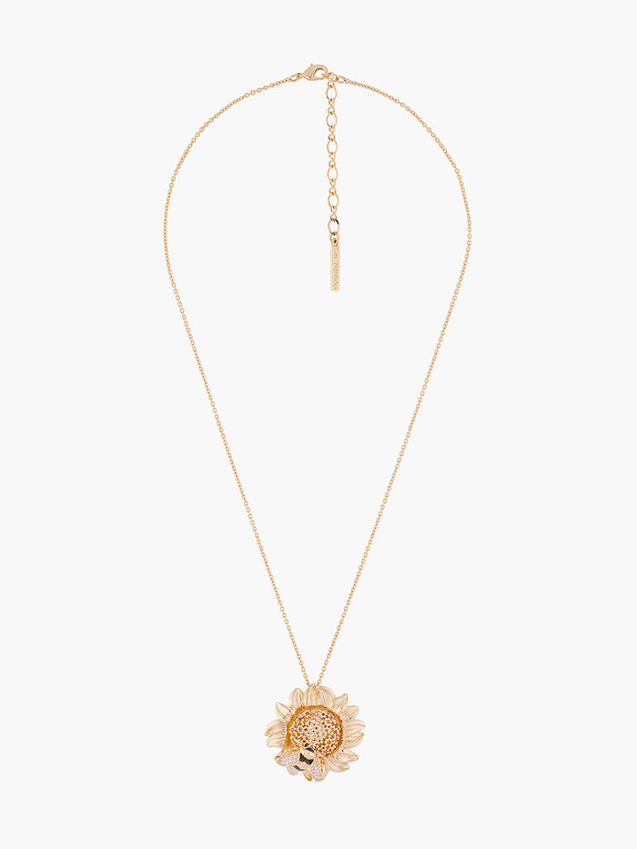 Les Néréides Nectar Of The Sun Sunflower And Bumblebee Pendant Necklace - Gold