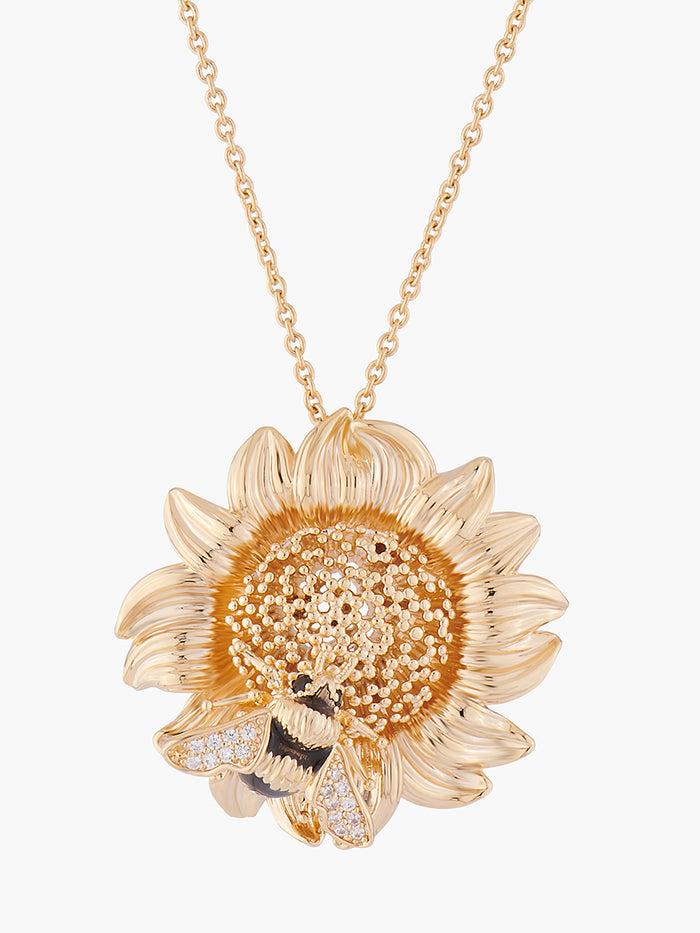 les néréides Nectar of the Sun Sunflower and Bumblebee Pendant Necklace - Gold