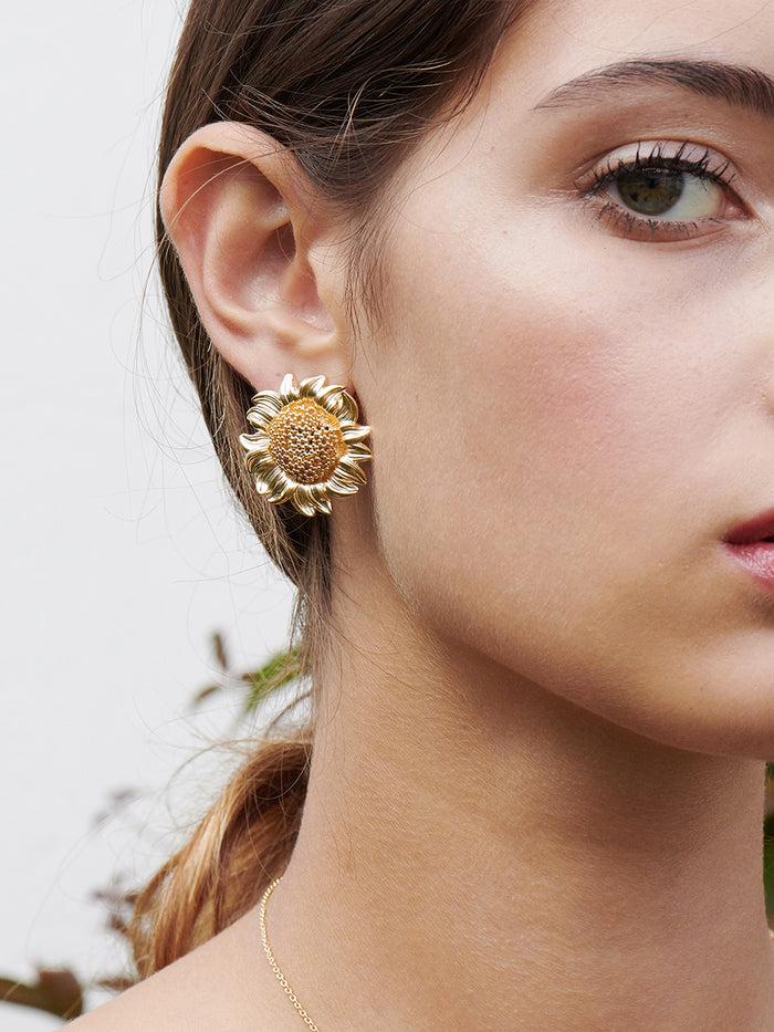Les Néréides Nectar Of The Sun Sunflower Stud Earrings - Gold