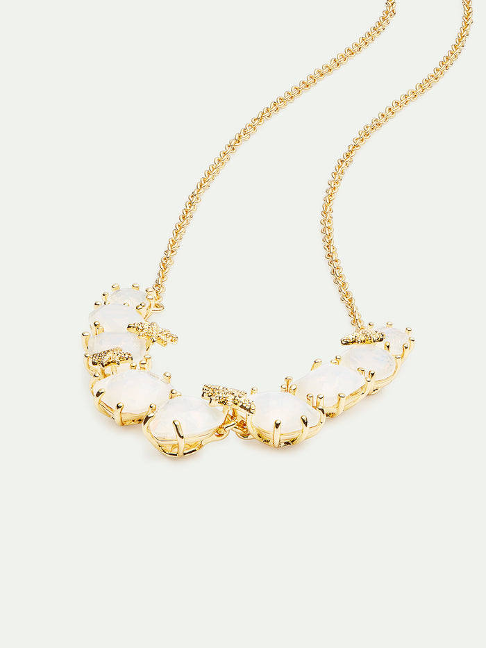 Les Néréides Opalescent White Diamantine Thin Necklace With Nine Stones And Fine Stars - Iridescent White