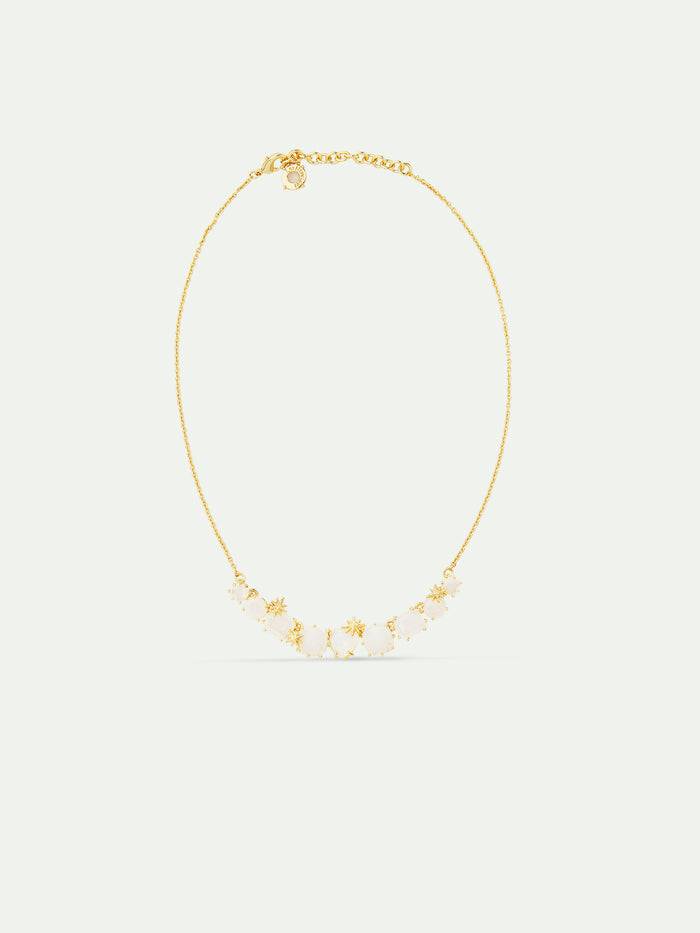 Les Néréides Opalescent White Diamantine Thin Necklace With Nine Stones And Fine Stars - Iridescent White