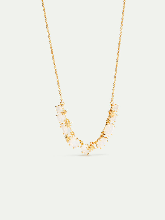 les néréides Opalescent White Diamantine Thin Necklace with Nine Stones and Fine Stars - Iridescent White