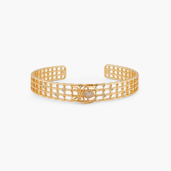 Les Néréides Openwork Enamel Spider And Crystal Bangle Bracelet - S / Gold
