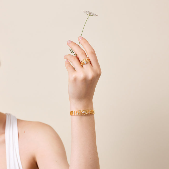 Les Néréides Openwork Enamel Spider And Crystal Bangle Bracelet - S / Gold