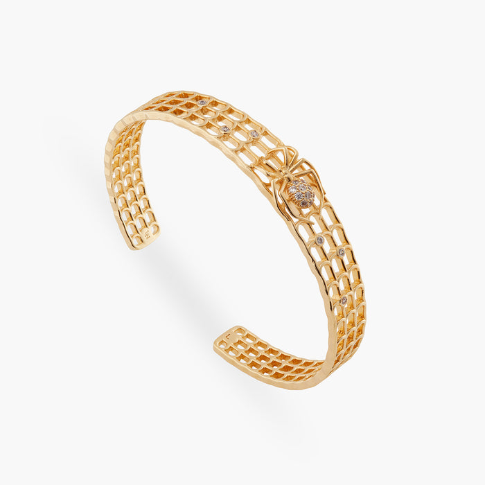 les néréides Openwork Enamel Spider and Crystal Bangle Bracelet - S / Gold