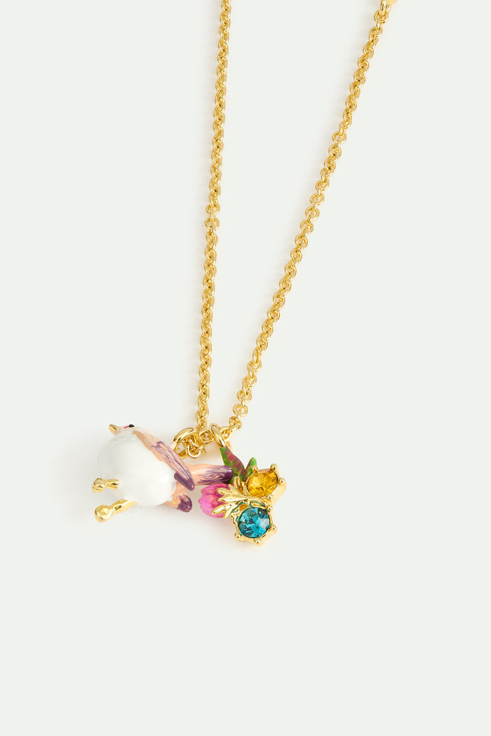 Les Néréides Pendant Bracelet With Snow Bunting Rosebud And Crystals - Multicolor