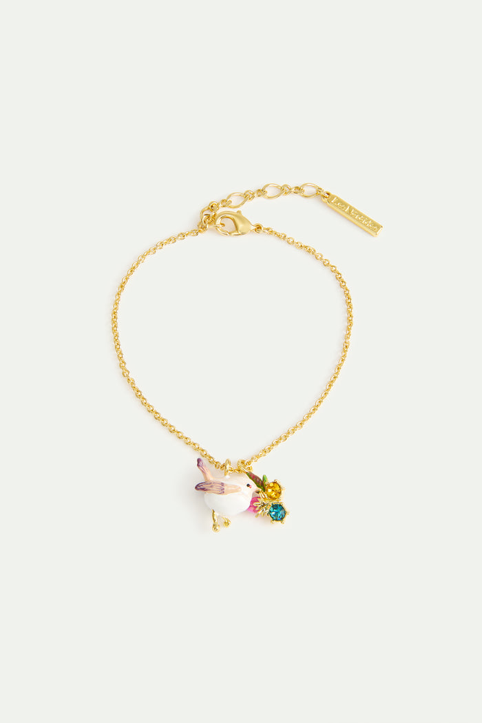 les néréides Pendant Bracelet with Snow Bunting Rosebud and Crystals - Multicolor
