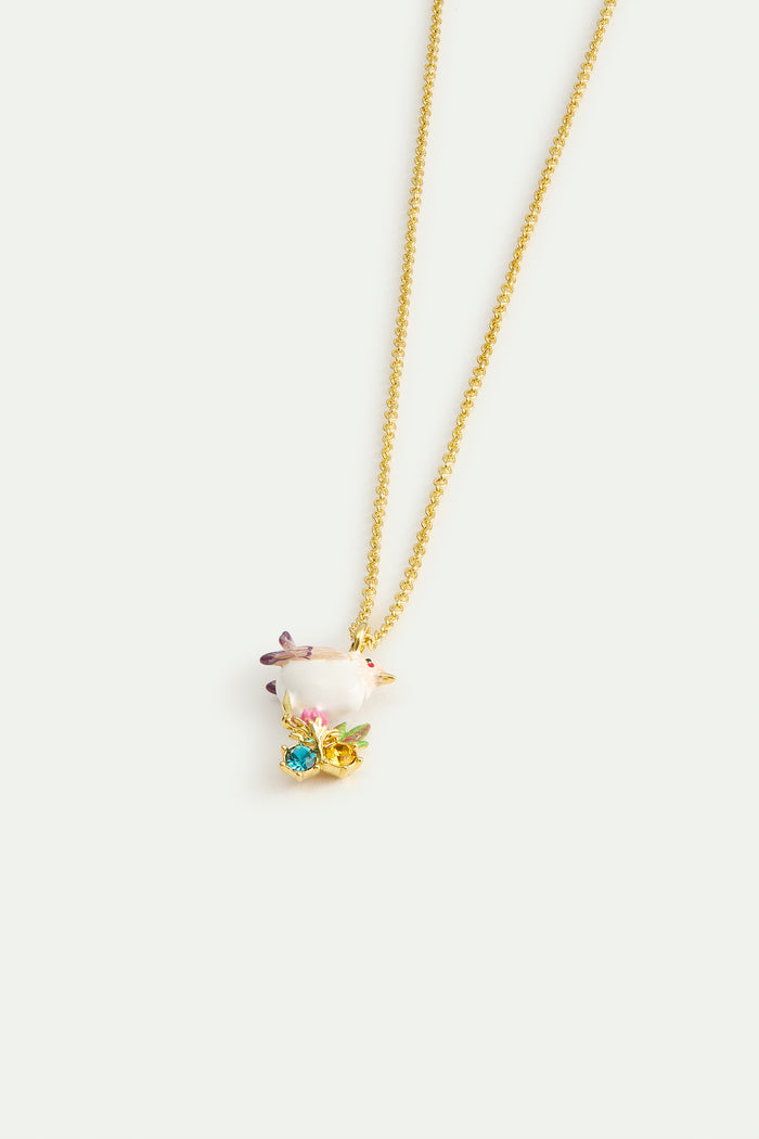 Les Néréides Pendant Necklace With Snow Bunting Rosebuds And Crystals - Multicolor