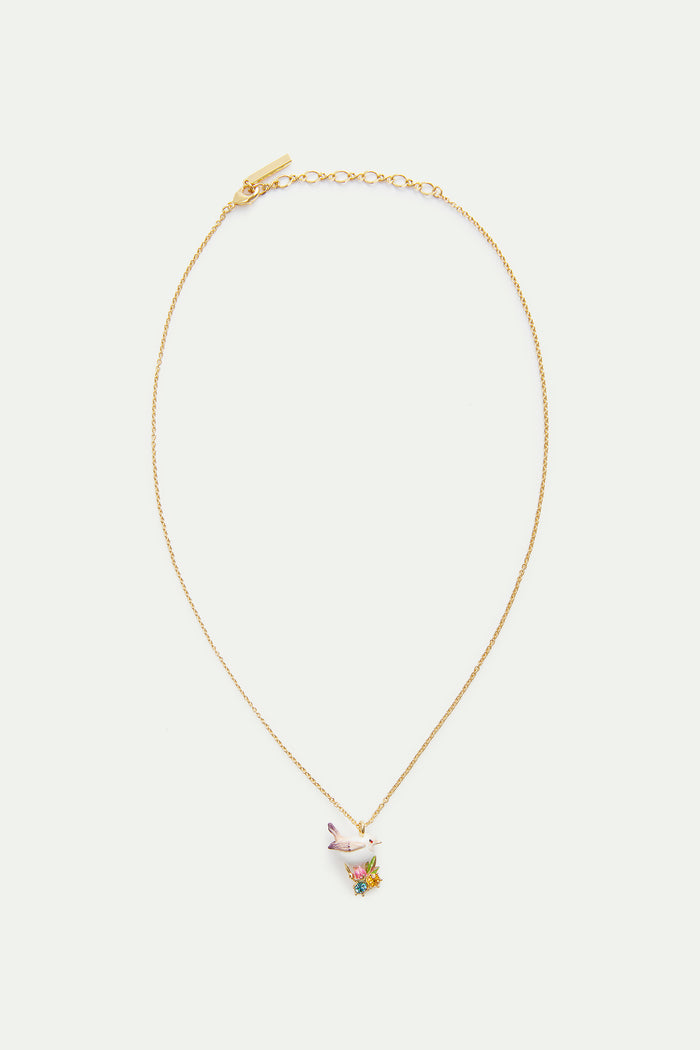 Les Néréides Pendant Necklace With Snow Bunting Rosebuds And Crystals - Multicolor