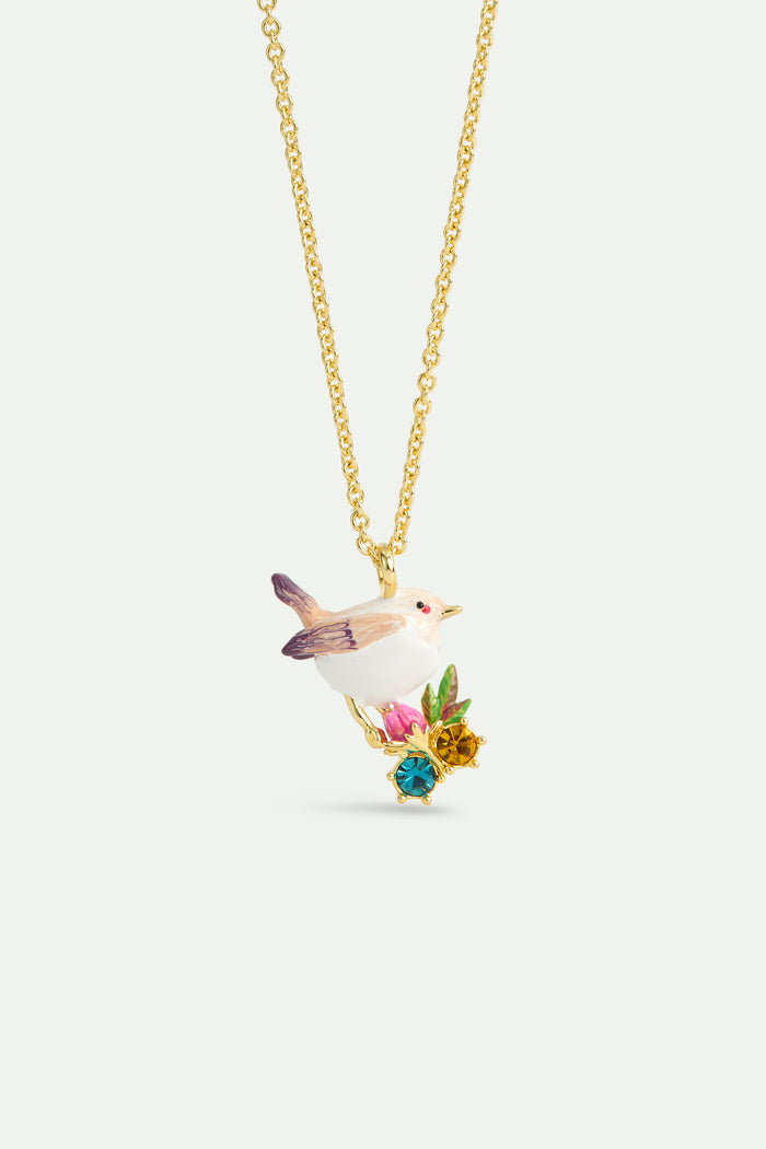 les néréides Pendant Necklace with Snow Bunting Rosebuds and Crystals - Multicolor