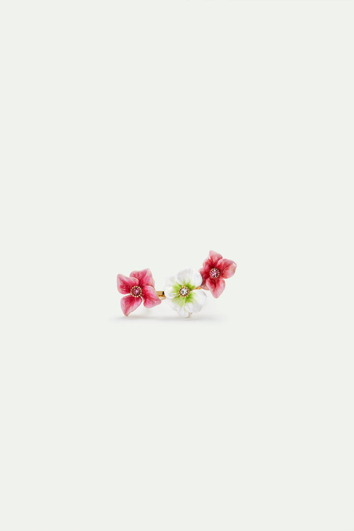 Les Néréides Pink And White Hydrangea Flower Adjustable Ring - Pink