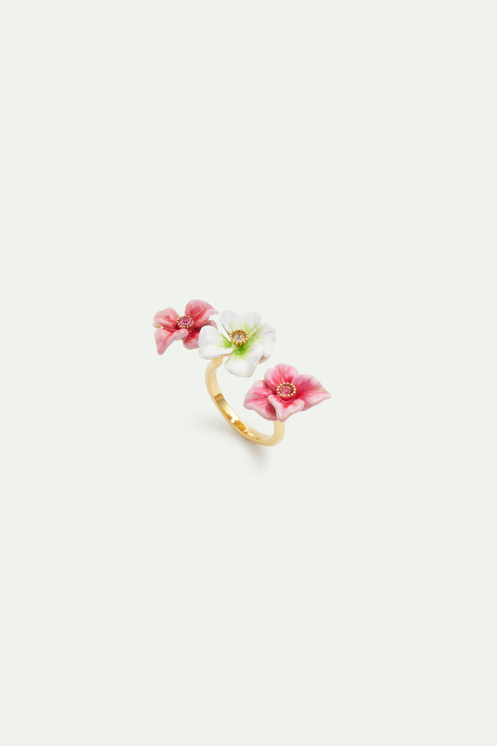 les néréides Pink and White Hydrangea Flower Adjustable Ring - Pink
