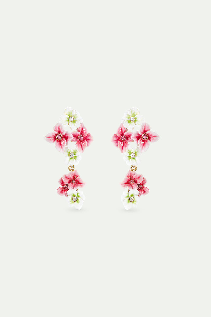 les néréides Pink and White Hydrangea Flower Dangle Post Earrings - Pink