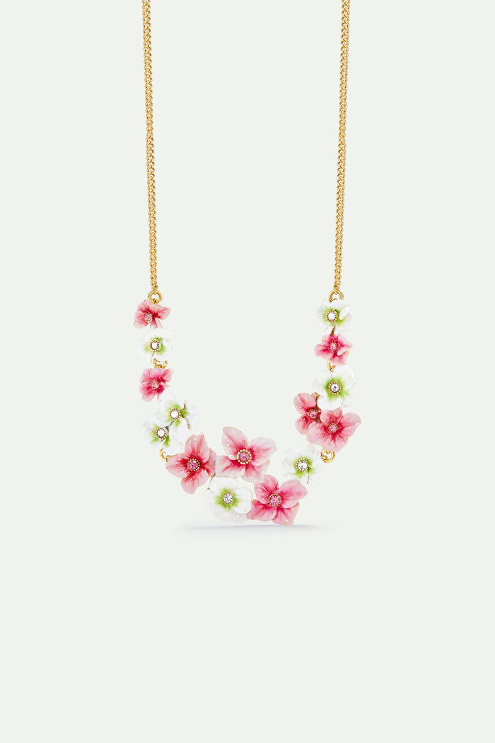 les néréides Pink and White Hydrangea Flowers Statement Necklace - Pink