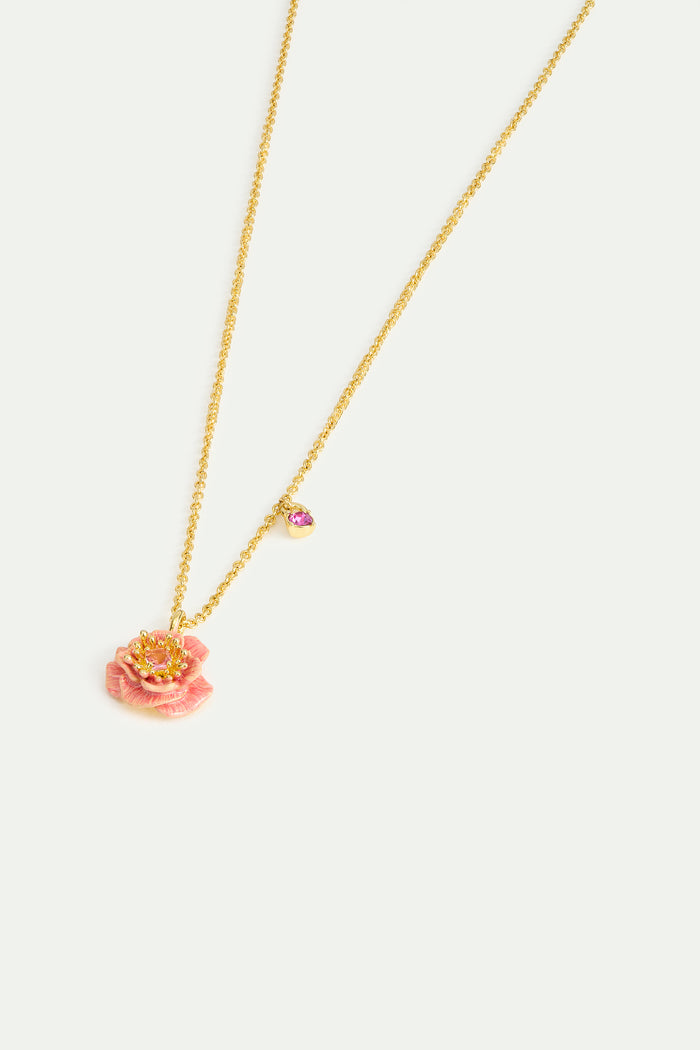 Les Néréides Pink Anemone And Crystal Pendant Necklace - Pink