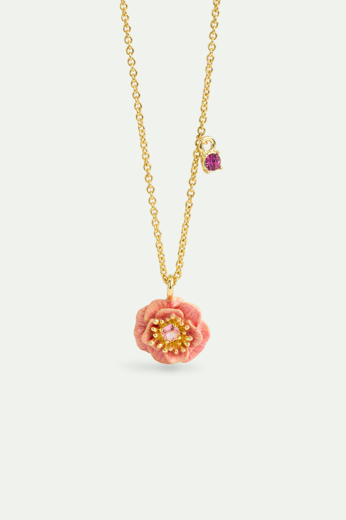 les néréides Pink Anemone and Crystal Pendant Necklace - Pink