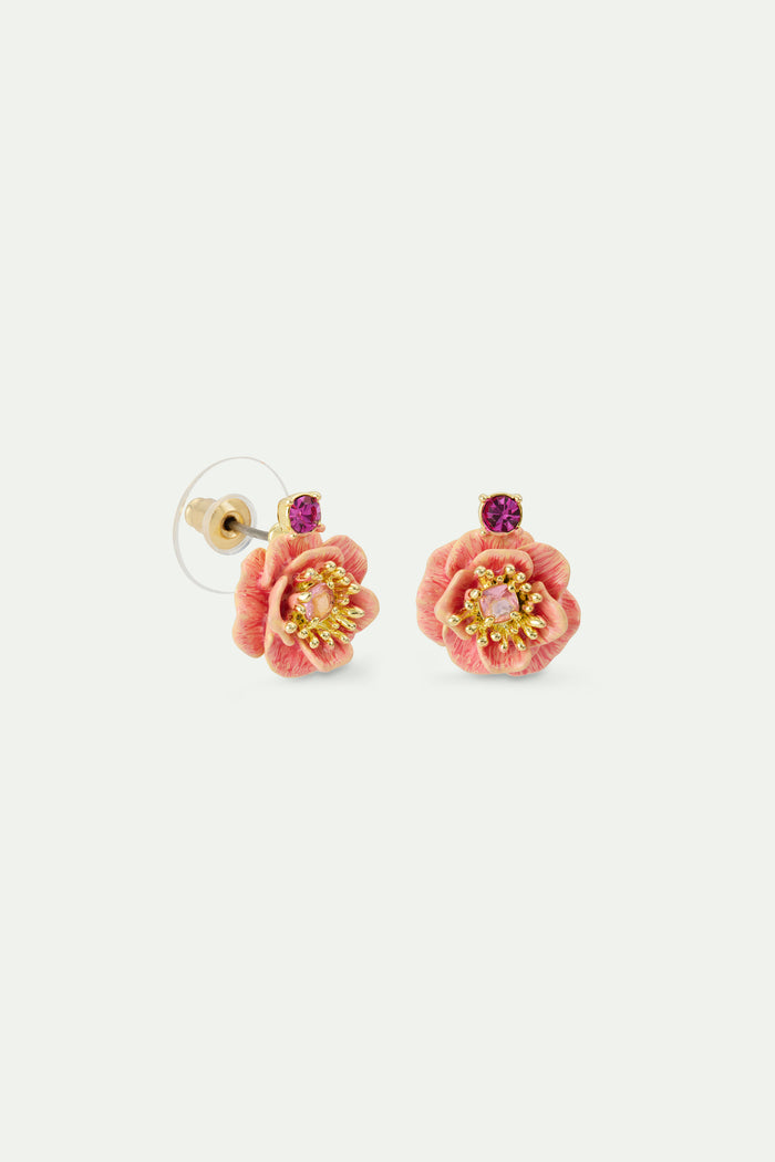 Les Néréides Pink Anemone And Crystal Post Earrings - Pink