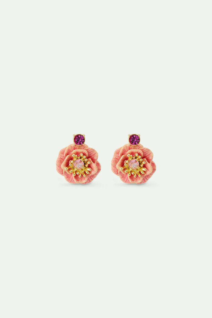 les néréides Pink Anemone and Crystal Post Earrings - Pink
