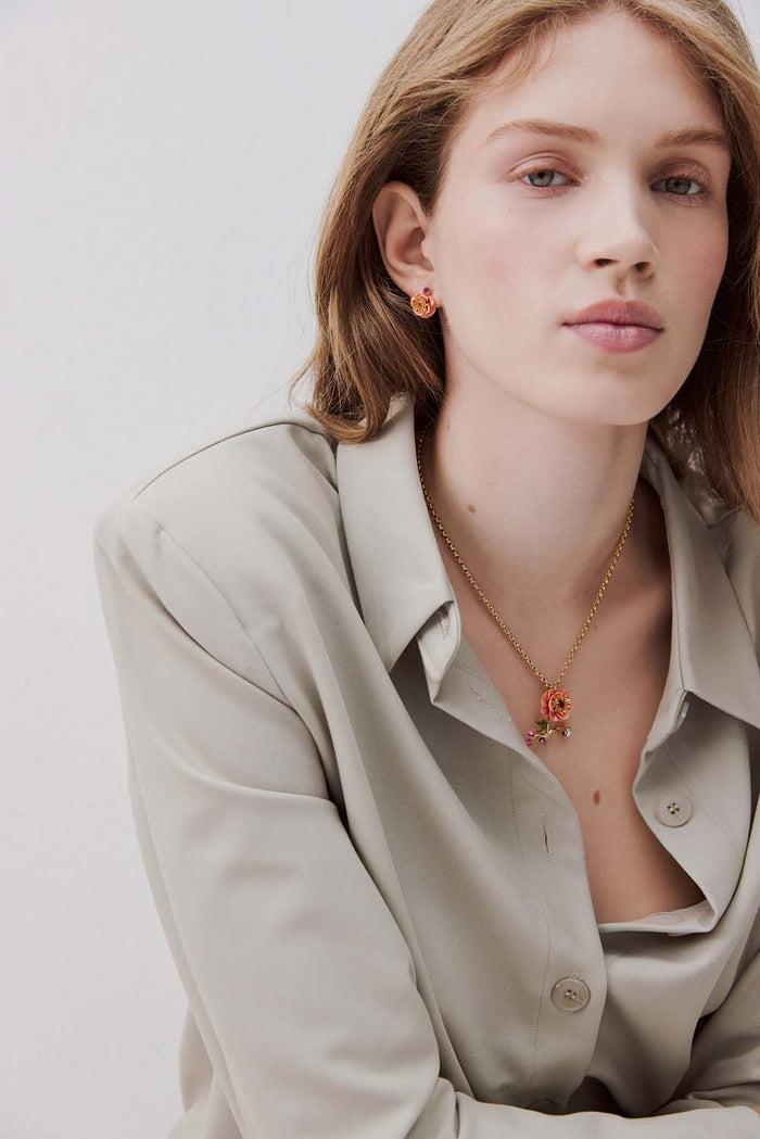 Les Néréides Pink Anemone And Crystal Sleeper Earrings - Pink