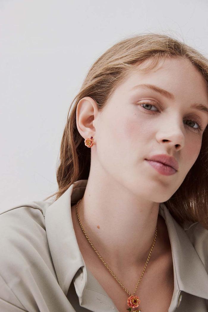 Les Néréides Pink Anemone Rose Bud And Crystal Pendant Necklace - Pink