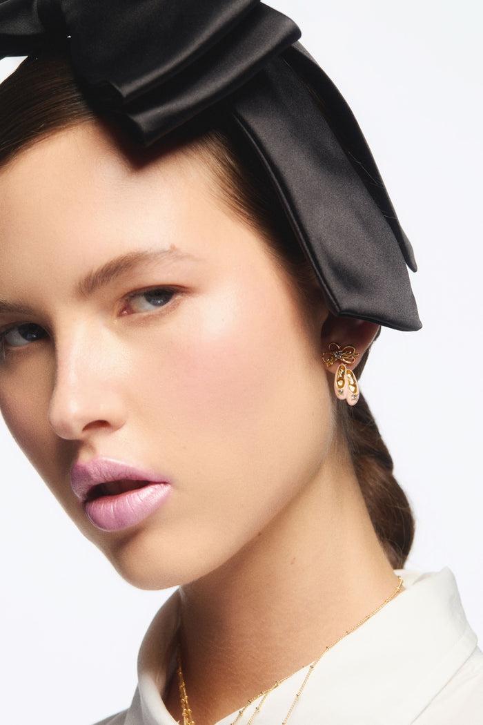 Les Néréides Pink Ballet Slippers And Gold Bow Clip-On Earrings - Pink