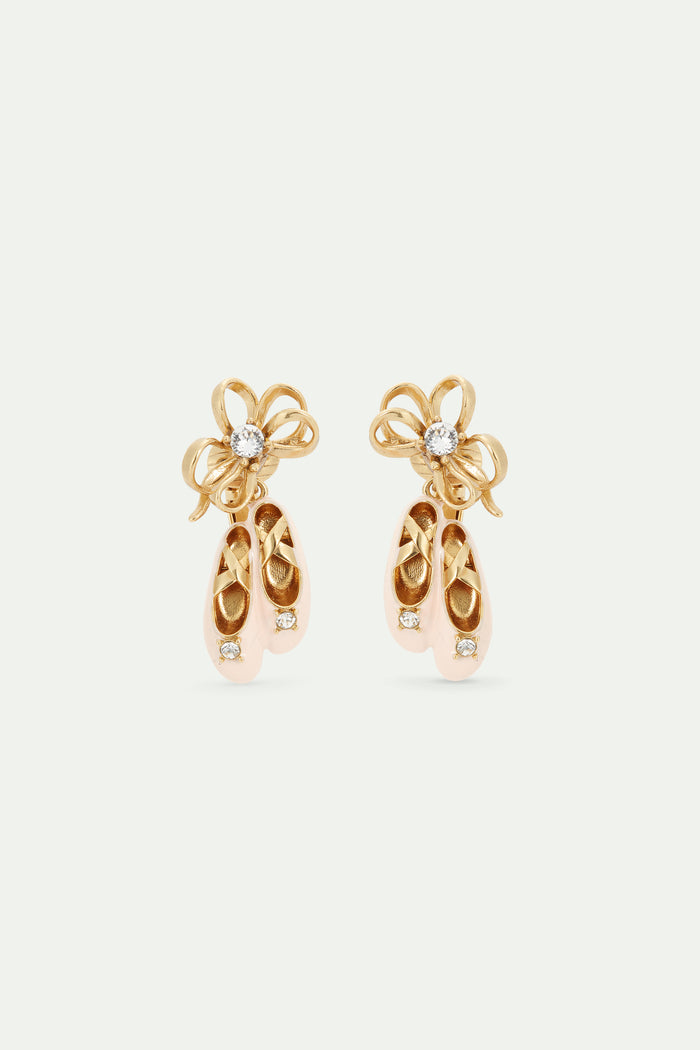les néréides Pink Ballet Slippers and Gold Bow Clip-On Earrings - Pink