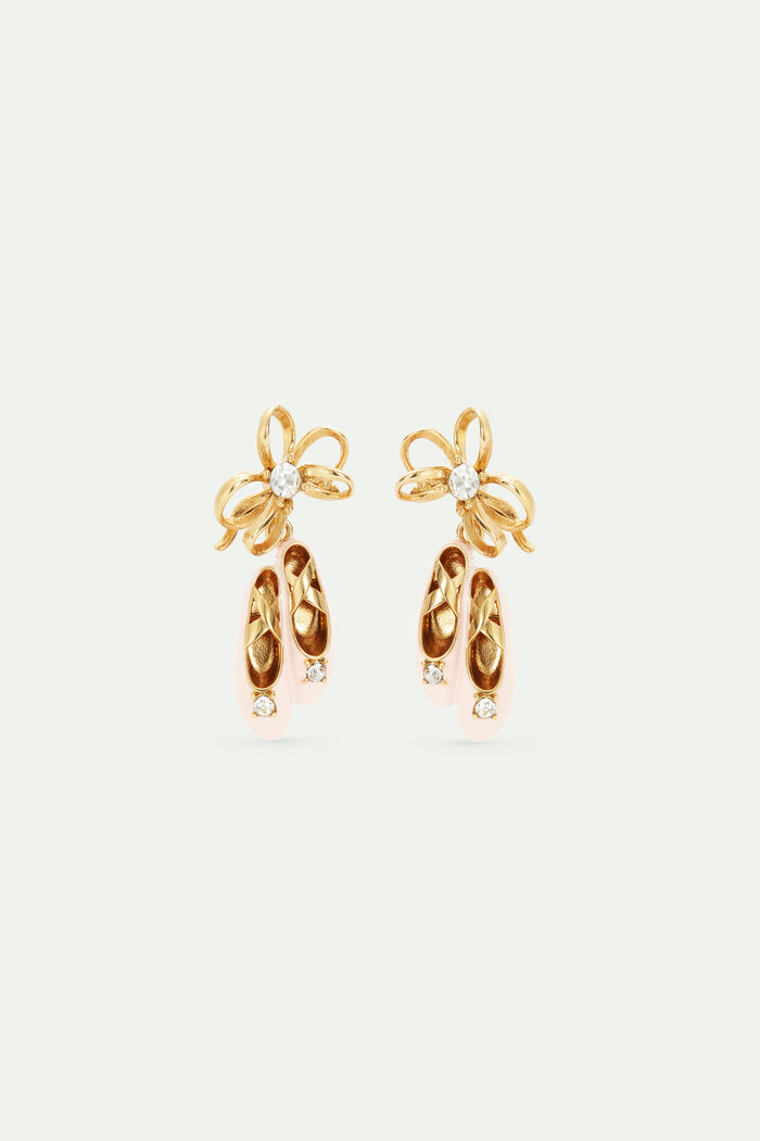 les néréides Pink Ballet Slippers and Gold Bow Post Earrings - Pink