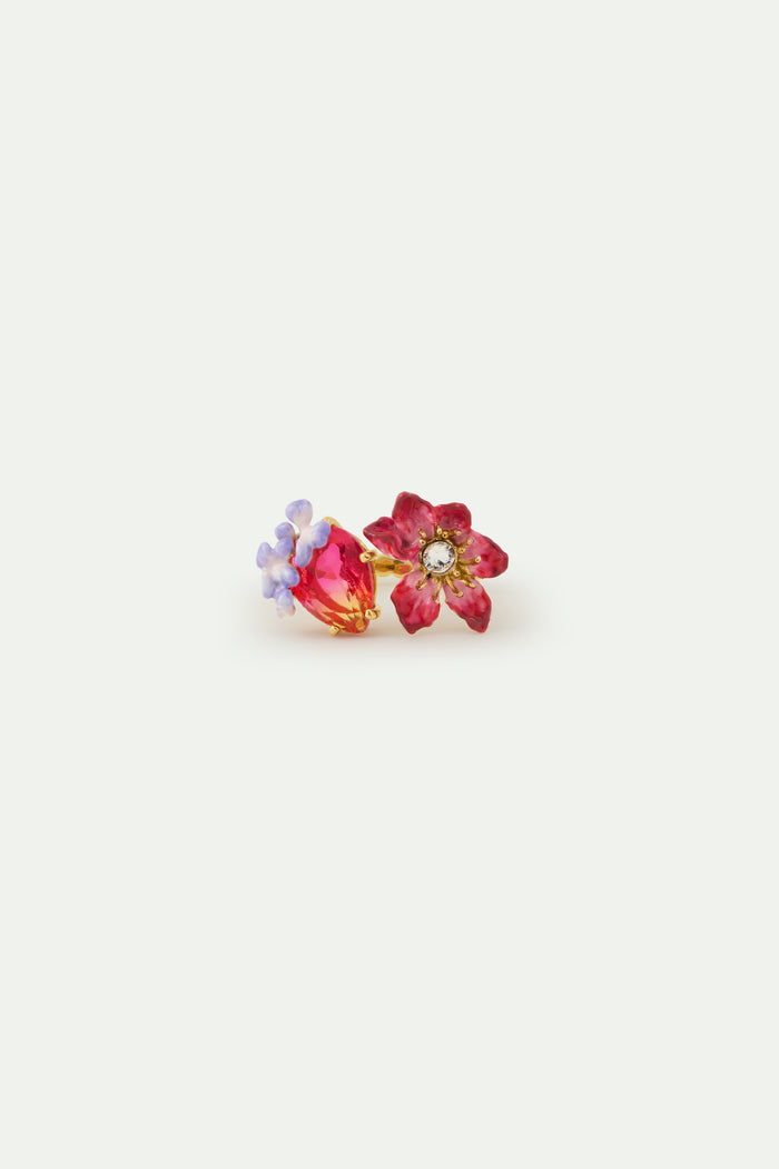 Les Néréides Pink Clementis Faceted Glass And Purple Wisteria Adjustable Ring - Multicolor