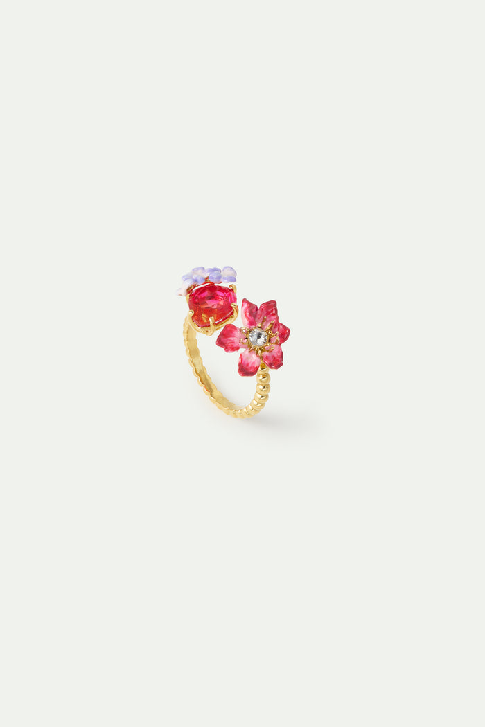 les néréides Pink Clementis Faceted Glass and Purple Wisteria Adjustable Ring - Multicolor