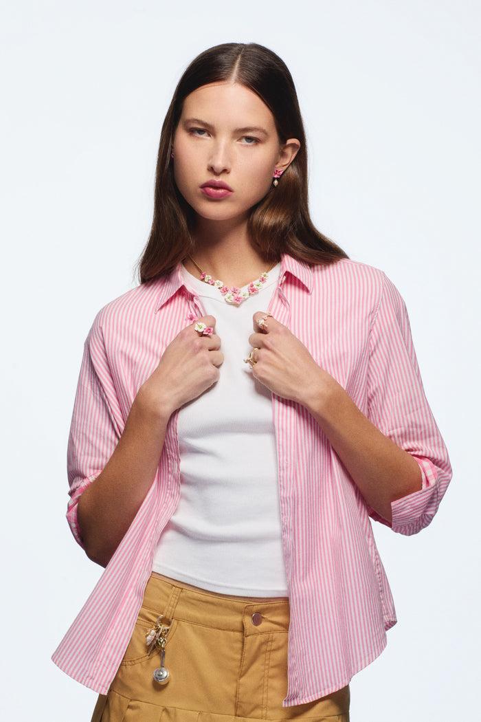 Les Néréides Pink Hydrangea Flower And Cultured Pearl Clip-On Earrings - Pink