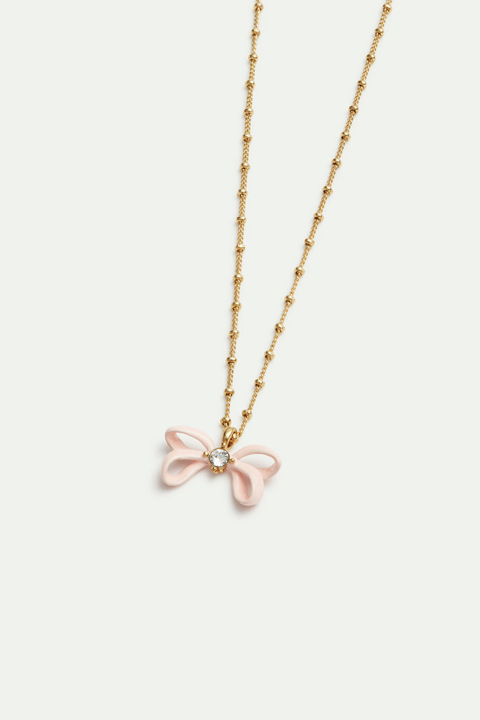 Les Néréides Pink Ribbon And Crystal Pendant Necklace - Pink