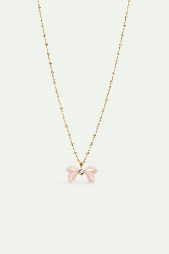 les néréides Pink Ribbon and Crystal Pendant Necklace - Pink