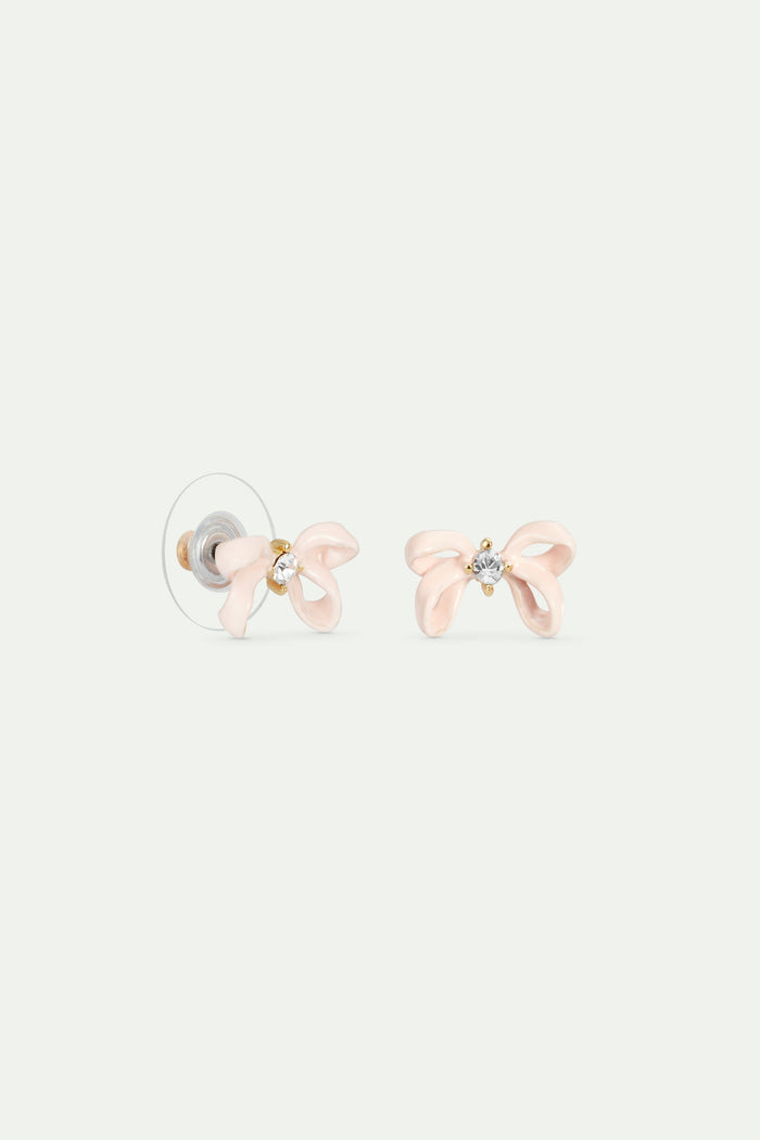 Les Néréides Pink Ribbon And Faceted Crystal Post Earrings - Pink