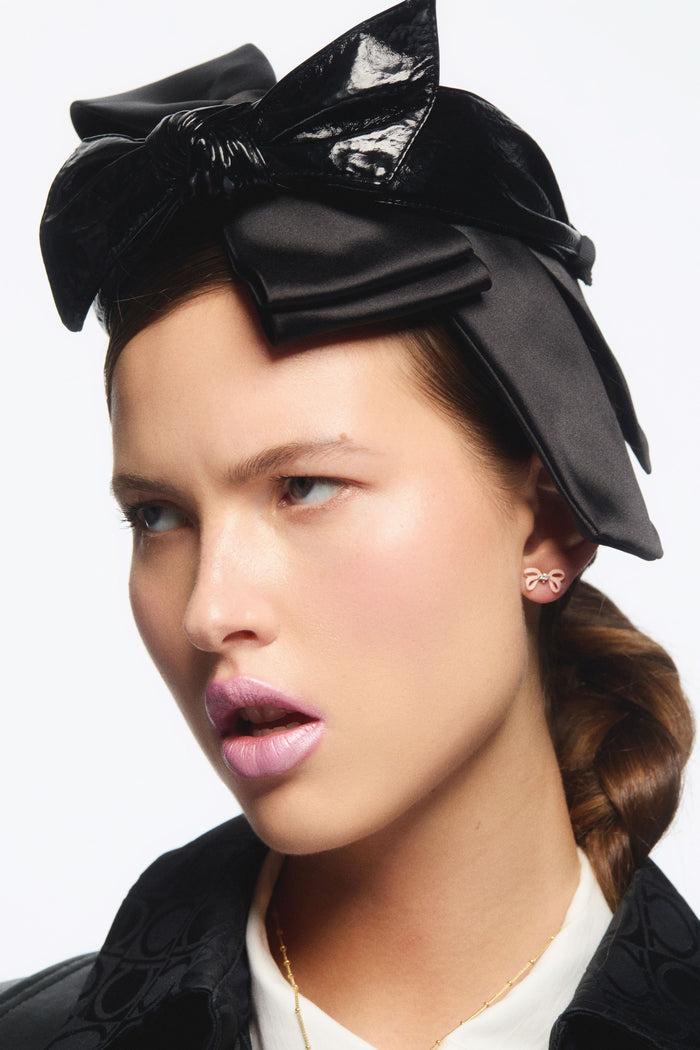 Les Néréides Pink Ribbon And Faceted Crystal Post Earrings - Pink