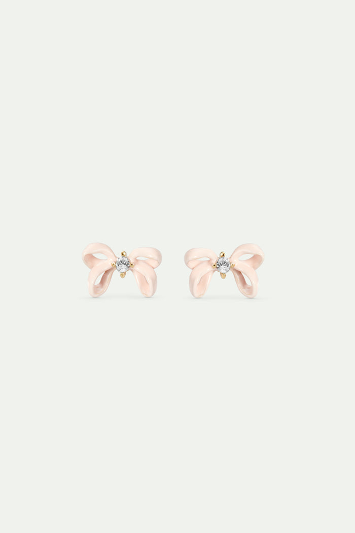 les néréides Pink Ribbon and Faceted Crystal Post Earrings - Pink