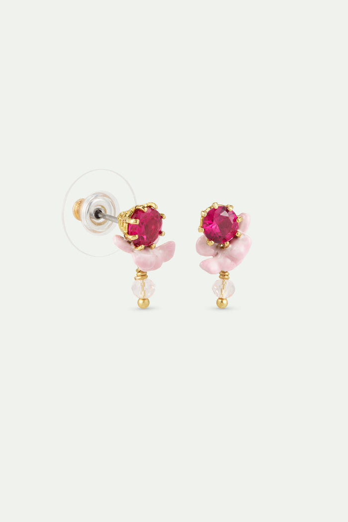 Les Néréides Pink Wisteria Crystal Bead And Faceted Glass Post Earrings - Pink