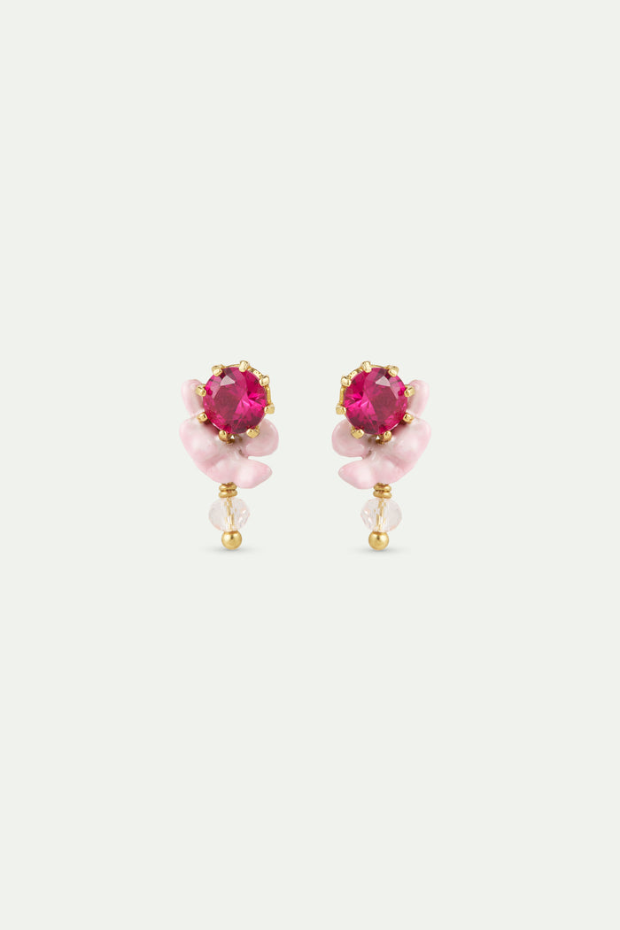les néréides Pink Wisteria Crystal Bead and Faceted Glass Post Earrings - Pink