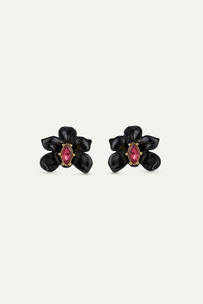 les néréides Post Earrings with Black Orchid and Pink Faceted Crystal - Multicolor